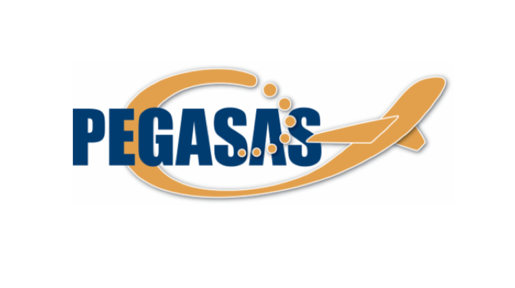 Pegasus logo with the letters PEGASAS and an airplane